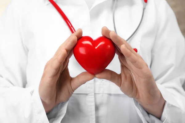 Medico in possesso di cuore di plastica — Foto Stock