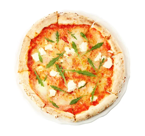 Pizza dört peynir beyaz izole.