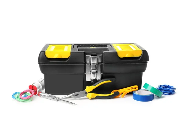 Box with tools on white — Stock Photo, Image