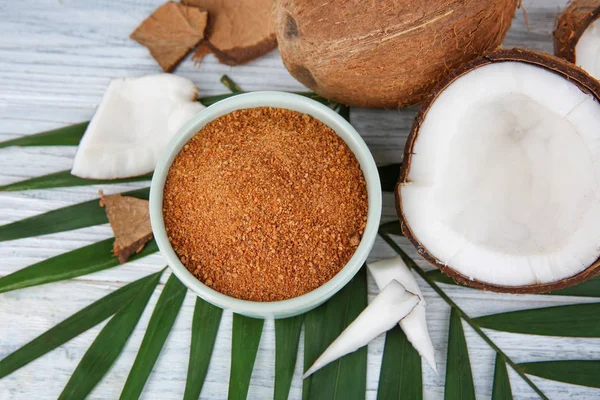 Bowl of brown sugar and coconut — Stock Photo, Image