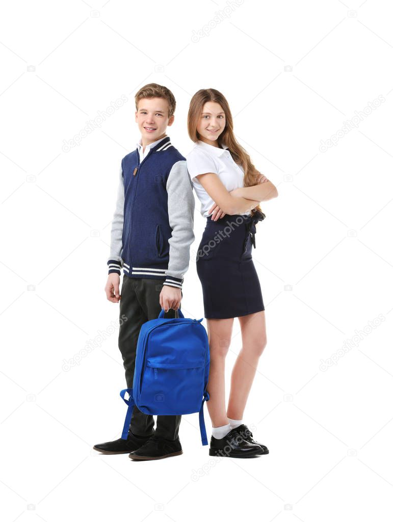 Teenagers standing on white background