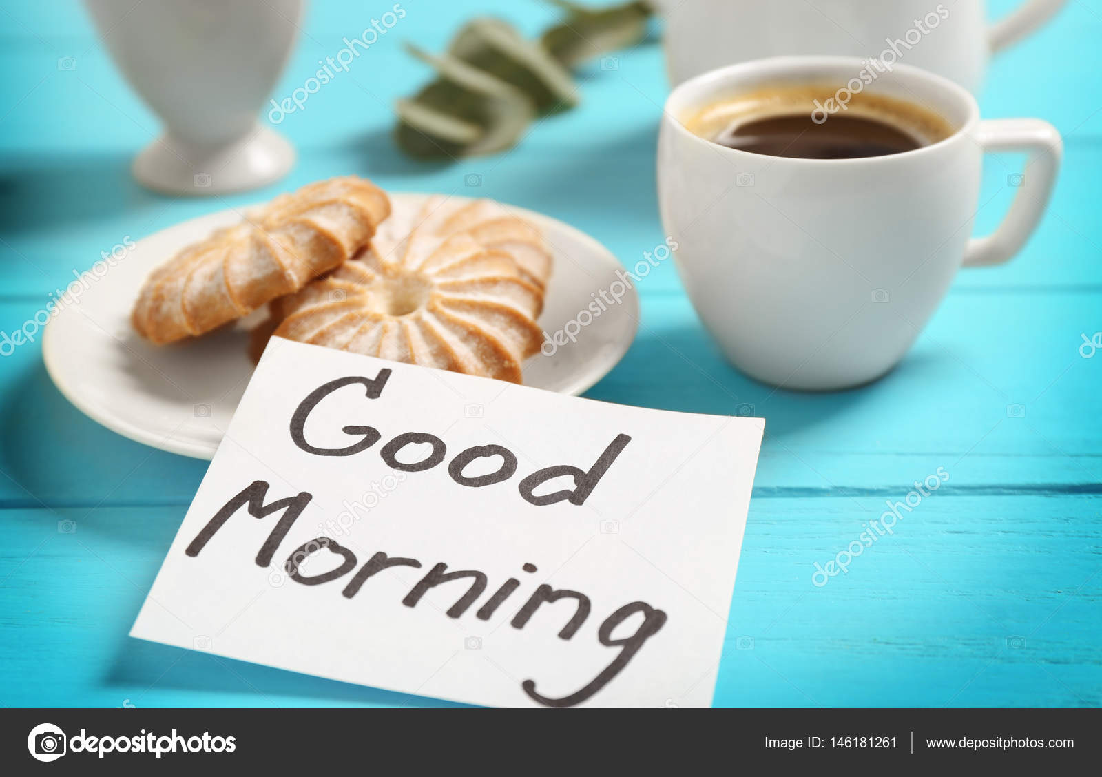 Breakfast and GOOD MORNING greeting note Stock Photo by ...
