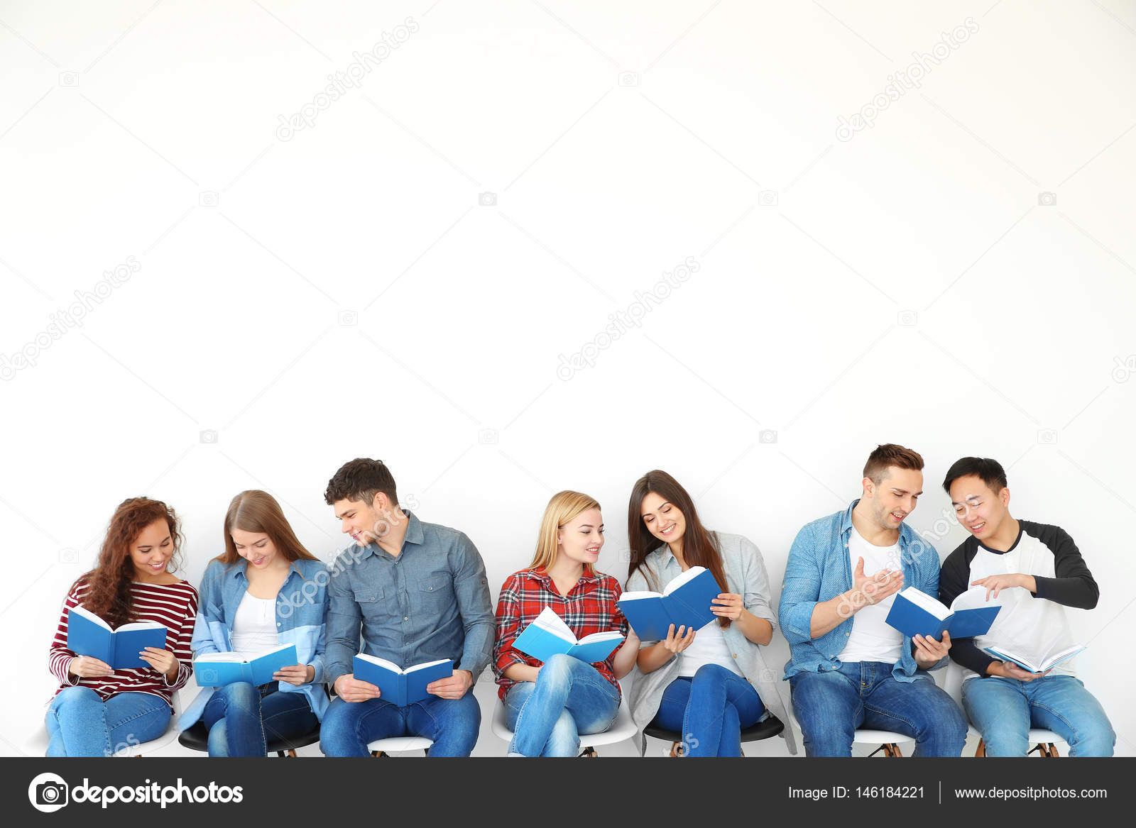 Group of people reading books Stock Photo by ©belchonock 146184221