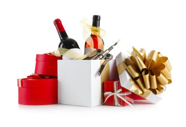 Decorated wine bottles and gift boxes  