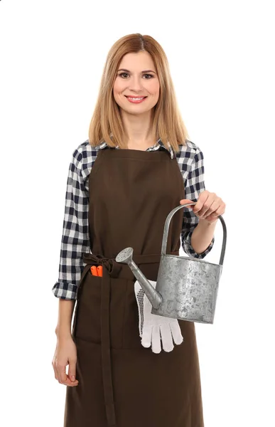 Beautiful woman holding watering can — Stock Photo, Image