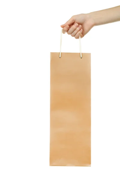 Hand holding gift paper bag — Stock Photo, Image