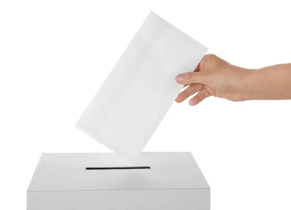 Male hand putting voting ballot — Stock Photo, Image