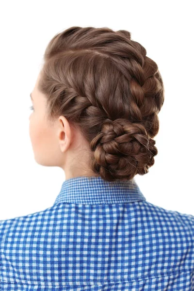 Mulher com bom penteado trança — Fotografia de Stock