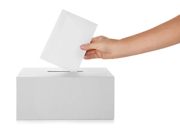 Mão masculina colocando votação — Fotografia de Stock