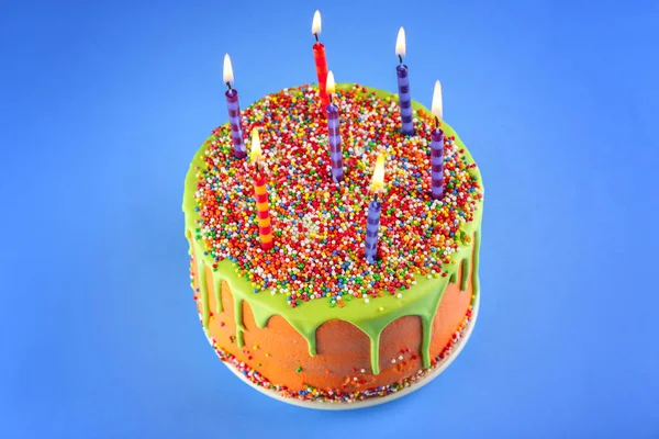 Tasty birthday cake with candles — Stock Photo, Image