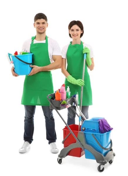 Service Team Cleaning Equipment White Background — Stock Photo, Image