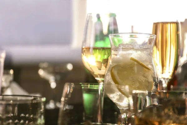 Glasses with different wine and spirits, closeup — Stock Photo, Image