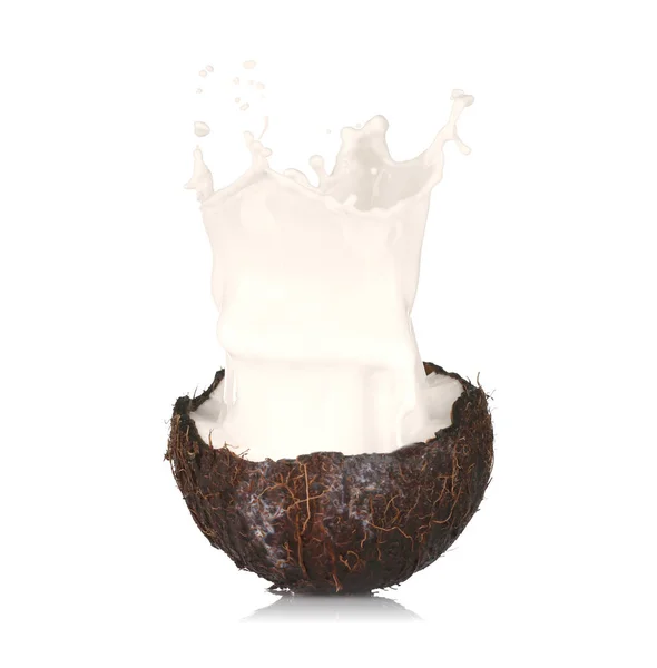 Coco rachado com salpicos de leite — Fotografia de Stock