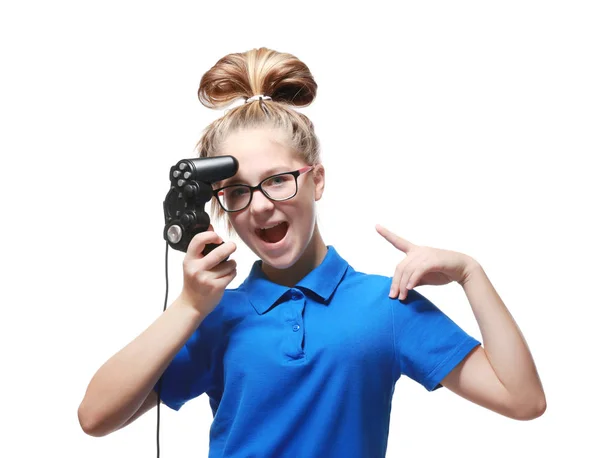 Красивый подросток с игровым контроллером — стоковое фото