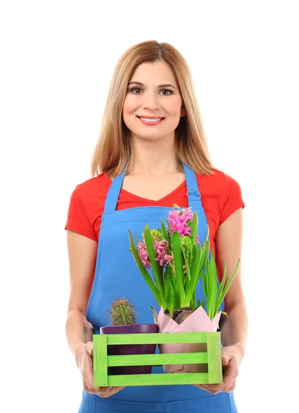 Beautiful female florist \ — Stock Photo, Image