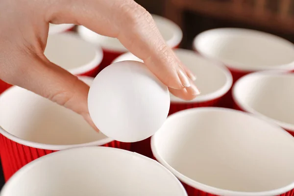 Woman Hand Holding Ping Ball Game Closeup — Stock Photo, Image