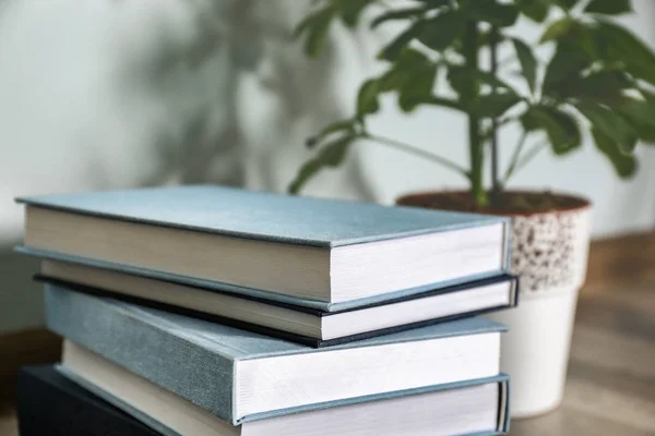 Stapel boeken en kamerplant — Stockfoto