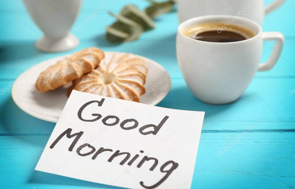 breakfast and GOOD MORNING greeting note