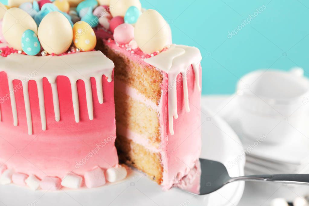 Easter cake on festive table