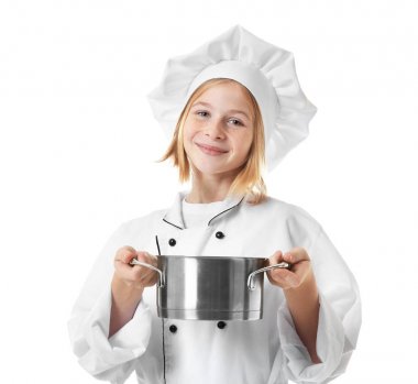 Şef üniformalı sevimli kız 