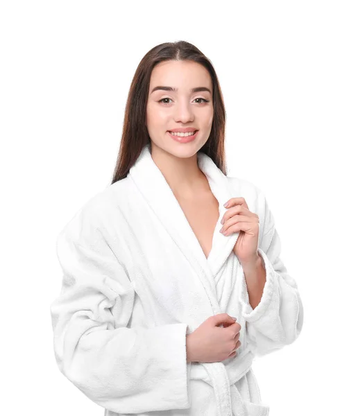 Красивая молодая женщина в халате — стоковое фото