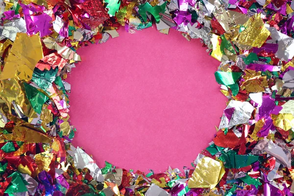 Confetti with circle shape on color background — Stock Photo, Image