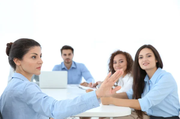 CEO explaining plan to her employees — Stock Photo, Image