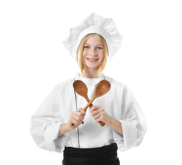 Menina bonito em uniforme chef — Fotografia de Stock