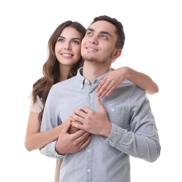 美丽的年轻夫妇，在白色背景上 — Stockfoto