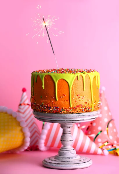 Delicious cake with sparkler — Stock Photo, Image