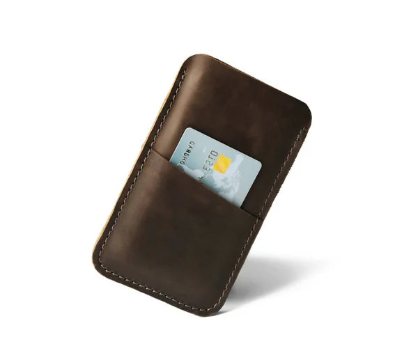 Leather case for smartphone and credit card — Stock Photo, Image