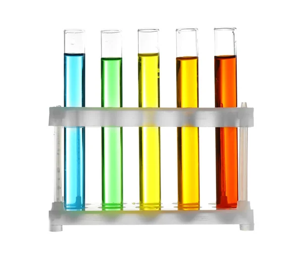 Tubos de ensaio com amostras coloridas — Fotografia de Stock