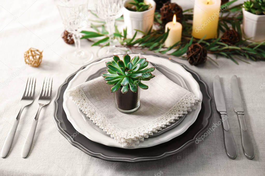 Table served with succulents