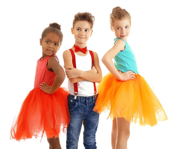 Leuke kleine danseressen op witte achtergrond — Stockfoto