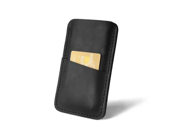 Leather case for smartphone and credit card — Stock Photo, Image