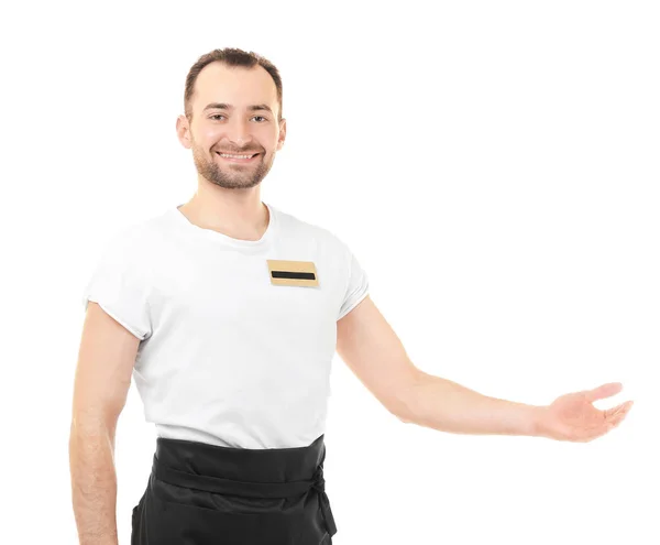 Handsome waiter on white — Stock Photo, Image