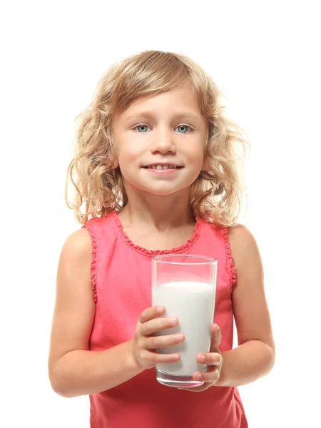 Little girl holding glass of milk — Stock Photo, Image