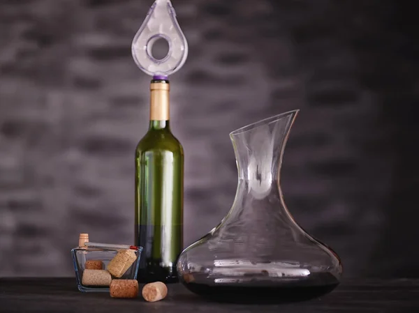 Glass carafe of wine