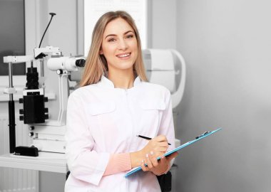 Güzel genç göz doktoruna Kliniği