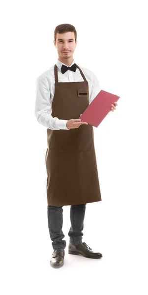 Waiter holding brown bill folder — Stock Photo, Image