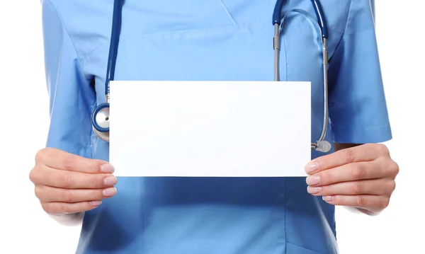 Doctor holding blank paper — Stock Photo, Image