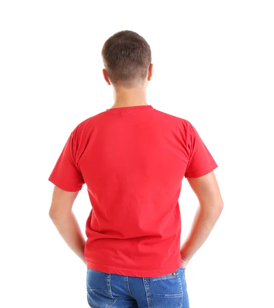 Man in blank red t-shirt — Stock Photo, Image