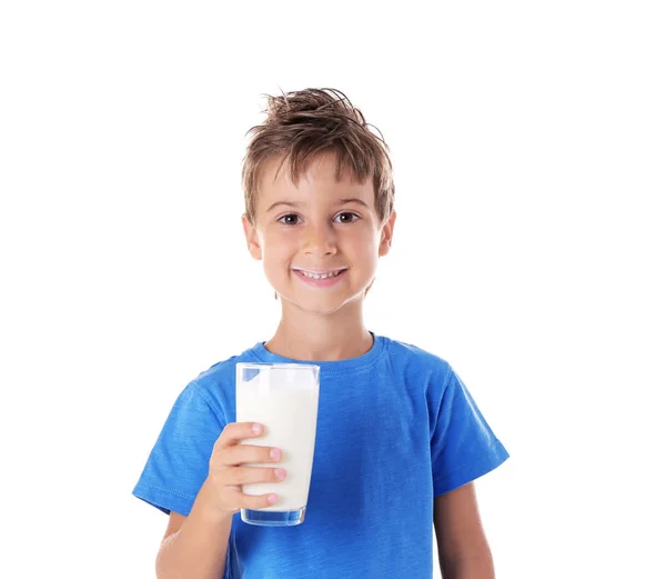 Garoto segurando copo de leite — Fotografia de Stock