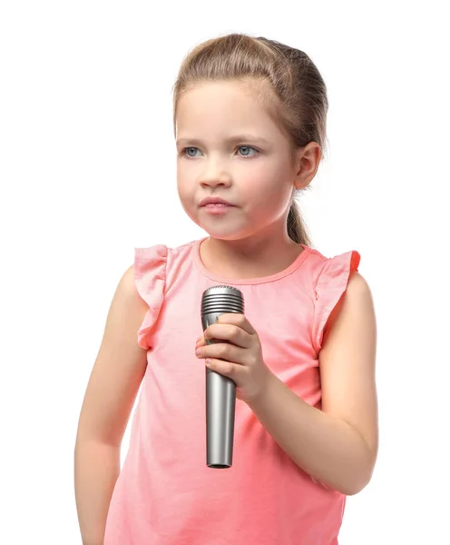 माइक्रोफोन के साथ सुंदर छोटी लड़की — स्टॉक फ़ोटो, इमेज