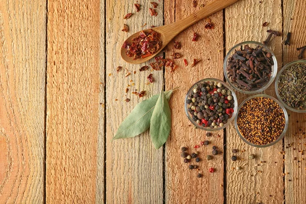 Assortment of spices in glass bowls — Stock Photo, Image