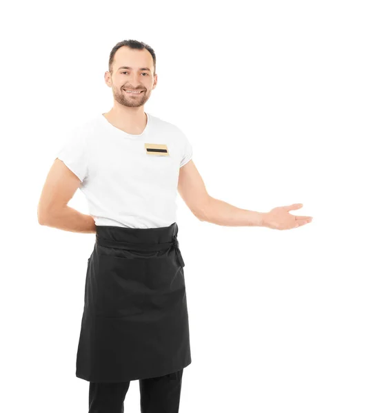 Όμορφος σερβιτόρος σε λευκό — Φωτογραφία Αρχείου