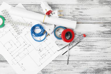 Electrician tools and schemes clipart