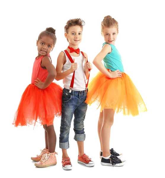 Leuke kleine danseressen op witte achtergrond — Stockfoto