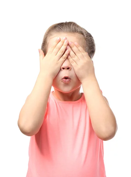 Little girl covering eyes with hands — Stock Photo, Image