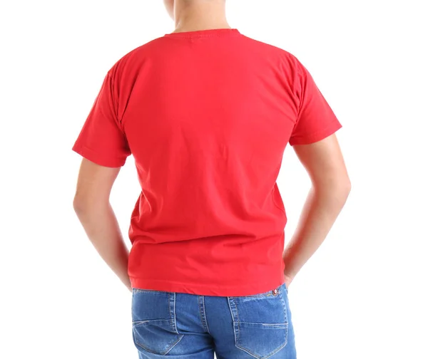 Mannen i blank röd t-shirt — Stockfoto